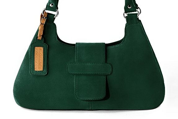 Dressy shoulder bag in forest green leather - Profile view